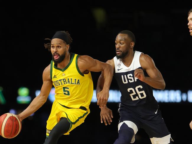 The Boomers recorded a 98-94 win over Team USA the last time the two teams played in Melbourne prior to the 2019 World Cup. Picture: Stuart McEvoy / The Australian