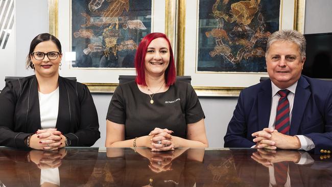 BATON CHANGE: Founder of Marino Lawyers, Charlie Marino has sold his longstanding Cairns legal firm to former senior associates Maree Mazur (left) and Letisha Cali.