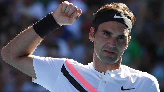 Roger Federer was all business on Rod Laver Arena today. Picture: AFP