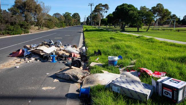 Rubbish illegally dumped in Ross Rd, Altona North. Picture: Mark Stewart