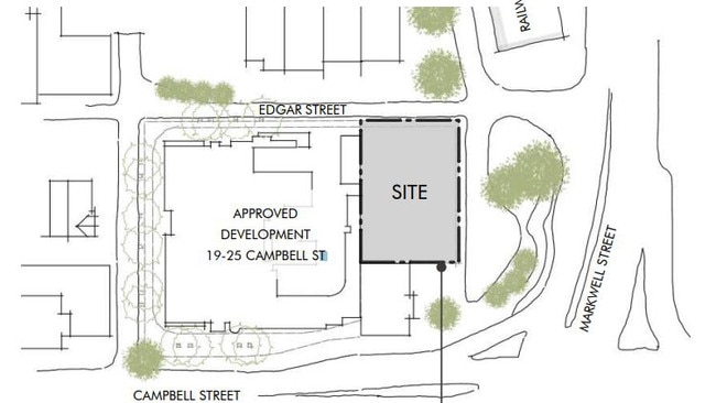 The already approved 30-storey tower to the left of the block and the union's other site which is now seeking development green light for a seven-storey office building. Picture: nettletontribe/Urbicus Pty Ltd/New Urban Villages Pty Ltd.