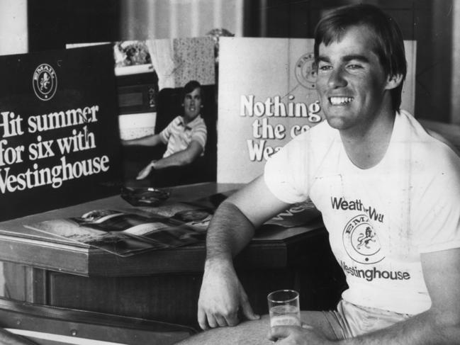 Australian Test cricketer David Hookes relaxes with a beer at the Sebel Townhouse in Sydney in 1978.