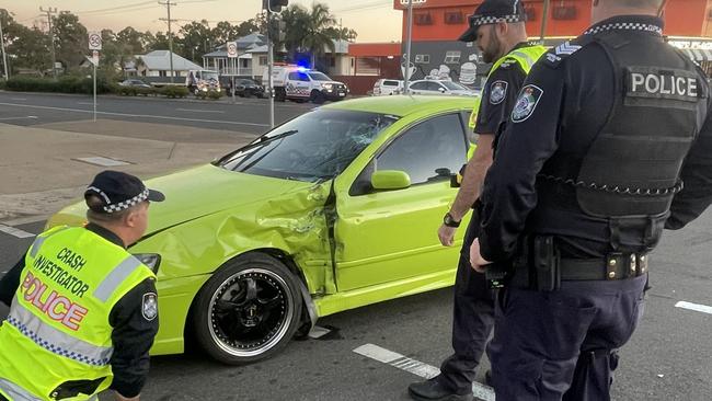 A green Ford Falcon and a Kawasaki motorcycle were involved in the crash.