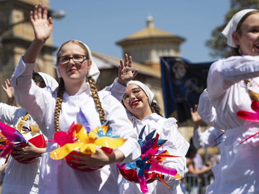 Toowoomba State High School float in the Grand Central Floral Parade of the Carnival of Flowers, Saturday, September 21, 2024. Picture: Kevin Farmer