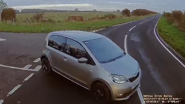 This car almost got cleaned up by a huge truck. Picture: Facebook