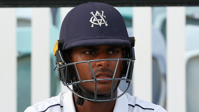 Ashley Chandrasinghe of Victoria looks on while waiting to take to the field on day 2 during the Sheffield Shield Final. (Photo by Paul Kane/Getty Images)