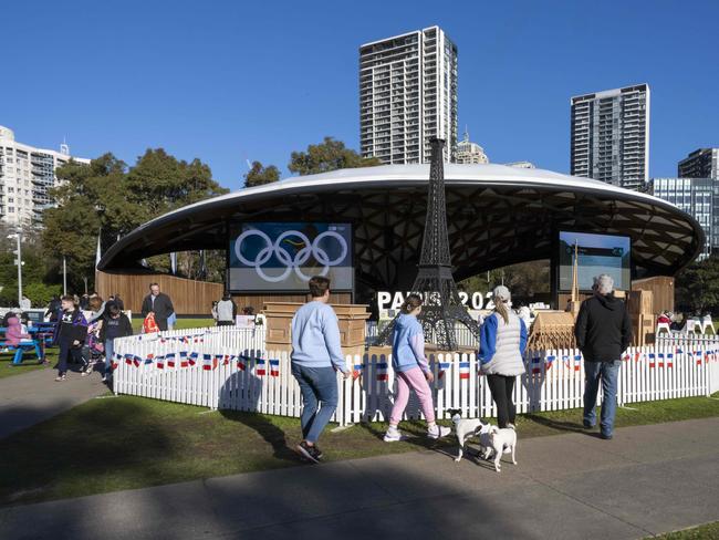 Americans at Sydney’s Paris Olympics watch party were also targeted. Picture: NewsWire/ Monique Harmer