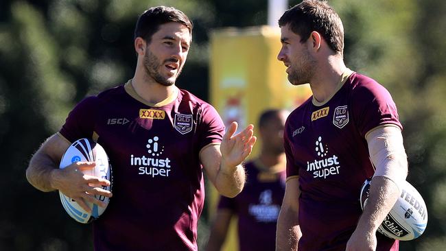 Ben Hunt, left with Andrew McCullough, is racing the clock for Queensland. Picture: Adam Had