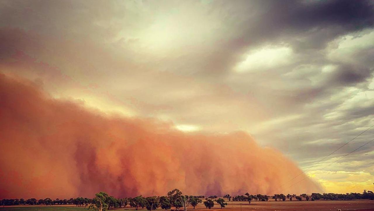 A dust storm moves farmland at Junee, NSW in March. Picture: @thepastyfarmer Source: Instagram