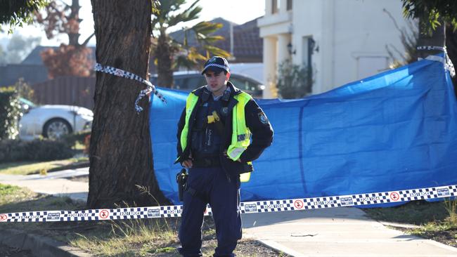 The crime scene on St Clair avenue the morning after Jessica Camilleri decapitated her mother and left the head on the footpath. Picture: David Swift.