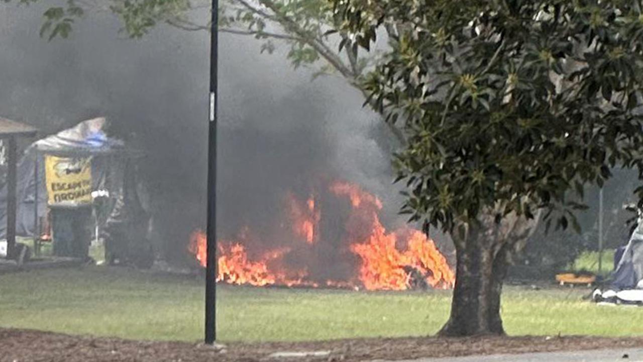 Fire rips through tent at Brisbane homeless camp