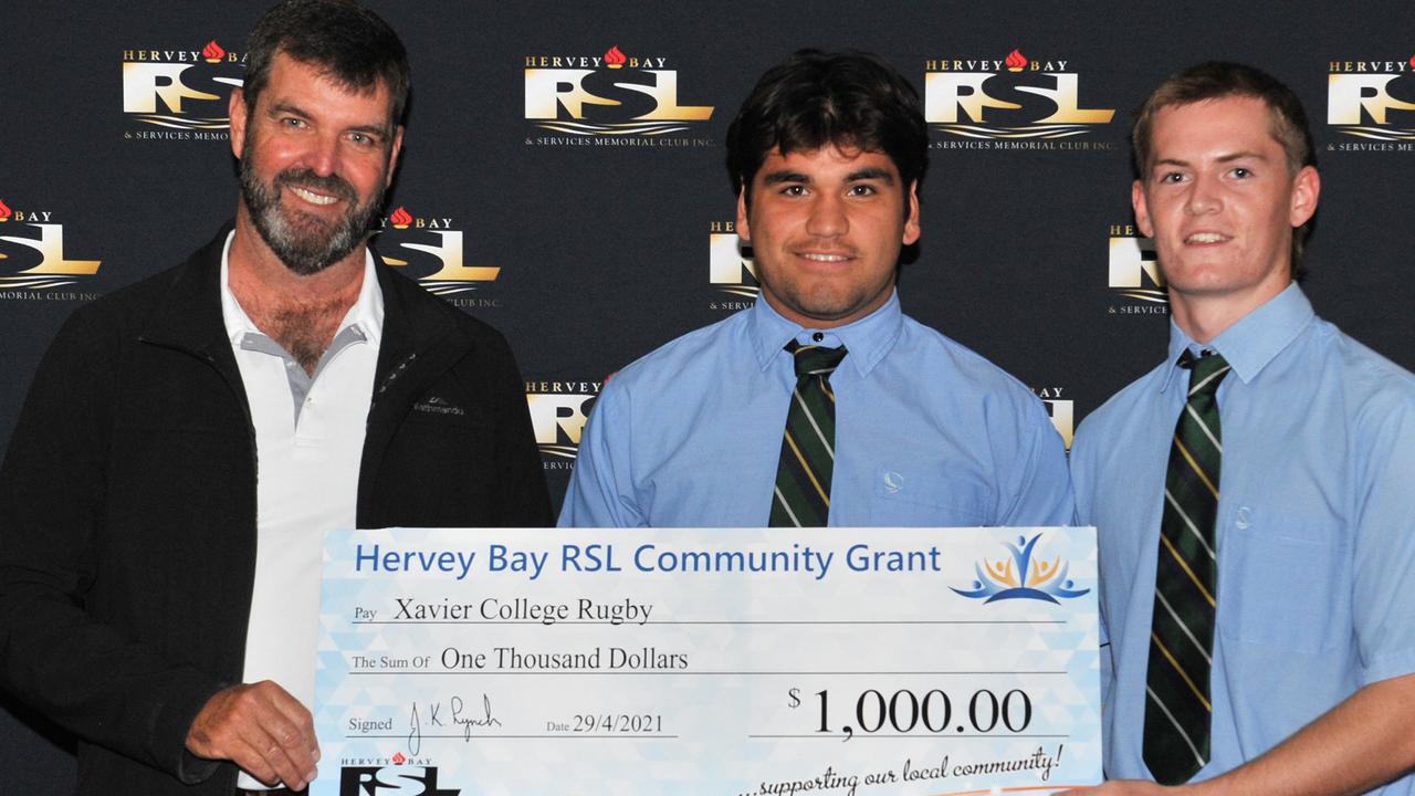 Xavier Rugby, who received $1,000 at the Hervey Bay RSL Community Grants presentation on Thursday, April 30.