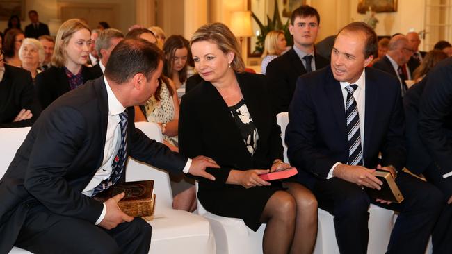 Then-Assistant Treasurer Josh Frydenberg, then-Minister for Health and Sport Sussan Ley and then-Minister for Immigration Peter Dutton in 2015.