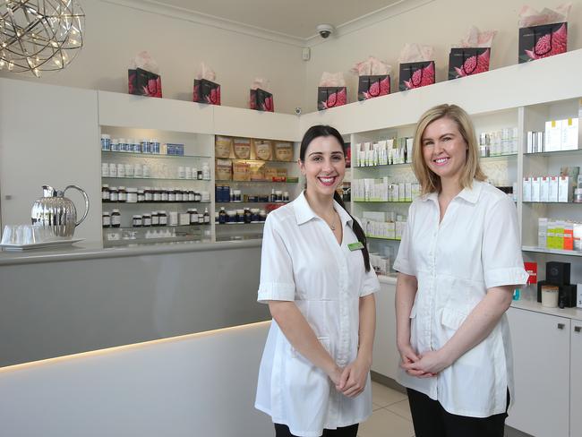 Senior beauty therapist Marie Cammaroto and skin aesthetician Rennae Irvine from Clinical Skin Health &amp; Beauty, Essendon. Picture: Ian Currie