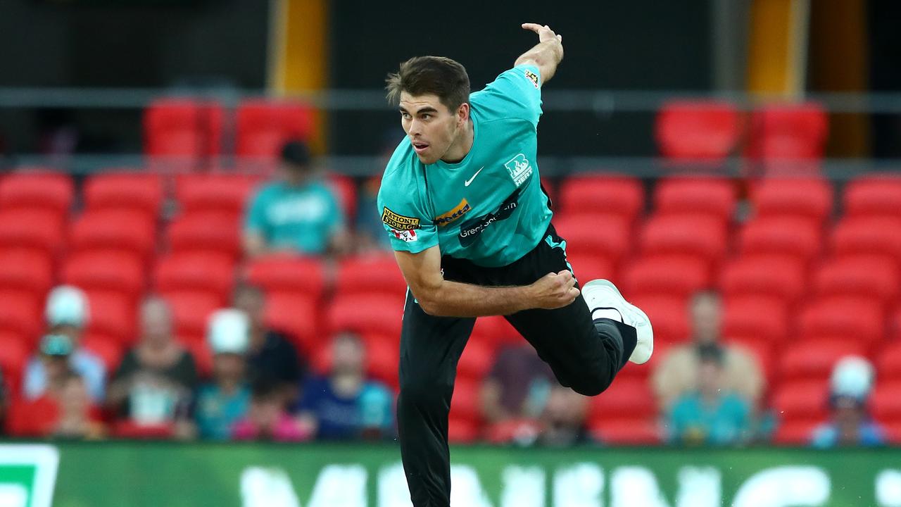 Brisbane Heat’s Xavier Bartlett bowls at Heritage Bank Stadium, where the Heat have played several games since 2018 but have not held a fixture there this season. Picture: Chris Hyde / Getty Images