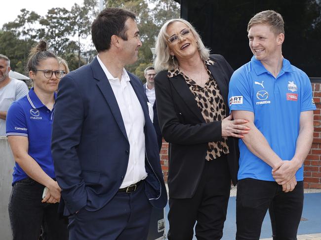 Laidley with former coach Brad Scott and Roos star Jack Ziebell. Picture: Alex Coppel