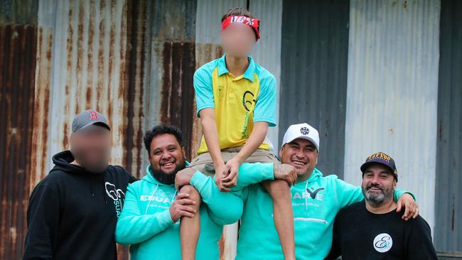 L TO R The father of an ESuarve participant, Zane Marsters, an ESuarve participant, Joseph Te Puni-Fromont and Steve Henry Picture: Glenn Campbell.