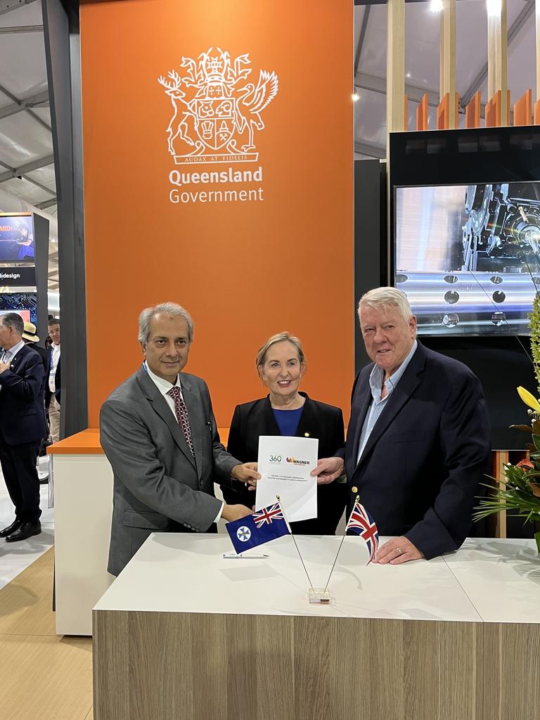 360-DMG chief executive Peer Hashmi with trade minister Ros Bates and Wagner Corporation chairman John Wagner.
