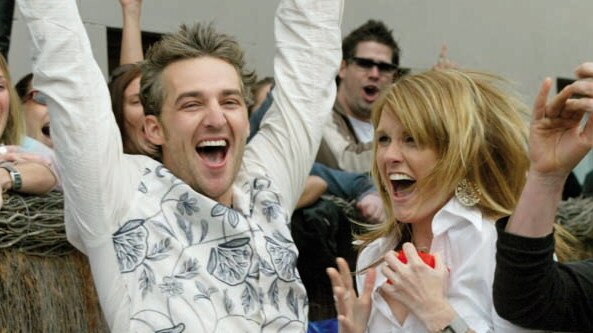 Rochford with wife Jamie celebrating their win on The Block in 2004. (Picture: Supplied)