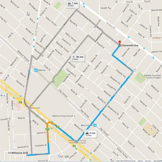 The Map showing likely route used by whoever dumped Michael Modesti's car.