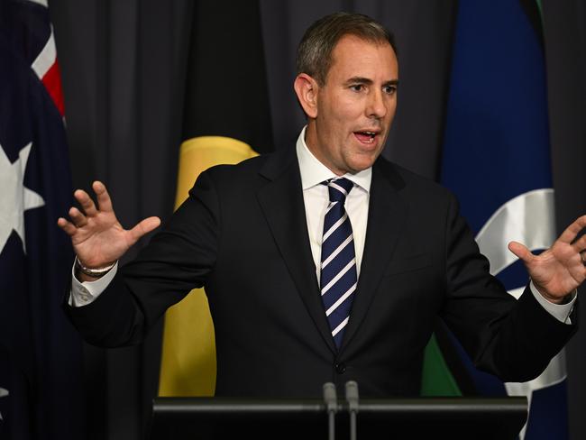 CANBERRA, AUSTRALIA  - NewsWire Photos - February 18, 2025:  Federal Treasurer Jim Chalmers holds a press conference  at Parliament House in Canberra. Picture: NewsWire / Martin Ollman