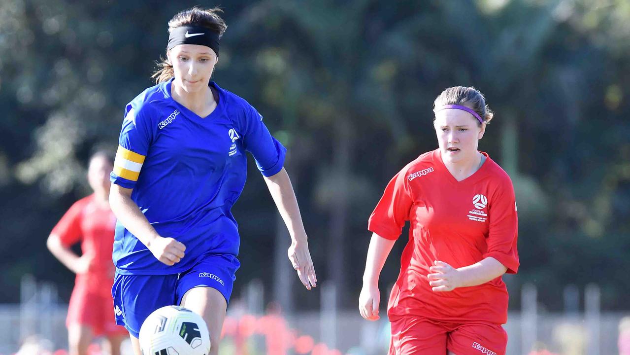 Football Queensland Community Cup carnival, Maroochydore. U15-17 girls, Metro South V Central Coast. Picture: Patrick Woods.