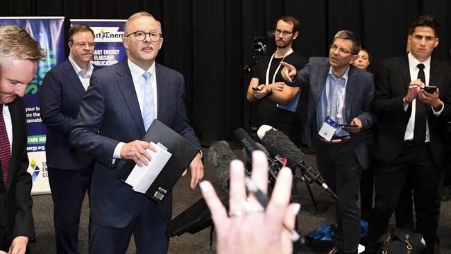 Anthony Albanese faces a media grilling over his party’s own ‘six-point plan’ for the National ­Disability Insurance Scheme. Picture: AAP