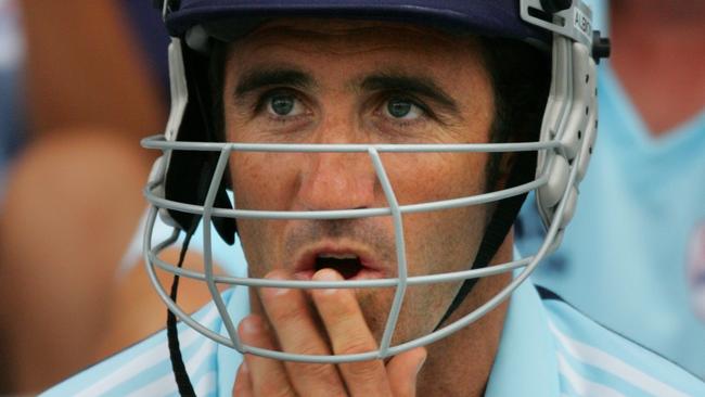 07/01/2007 SPORT: CRICKET — Twenty 20 match between NSW and SA at Newcastle No. 1 Sportsground. Andrew Johns padded up ready to bat.