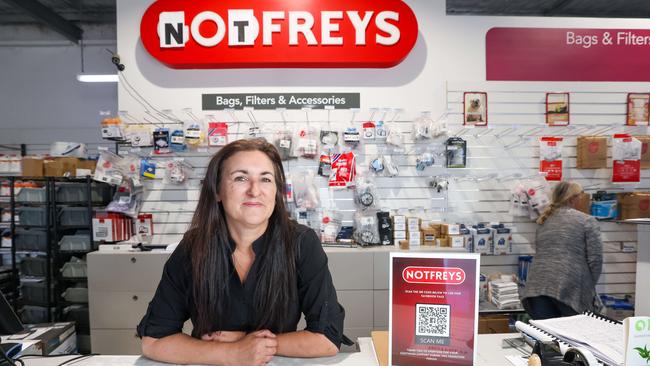 The Notfreys name is a tribute to the old, but a gate to the new. Bec Chiappini, Notfreys Noarlunga store’s manager, says the future was looking up. Picture: Russell Millard