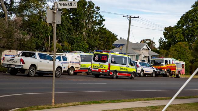 Emergency services responded to reports of a man holed up on a roof near the Kingaroy Hospital on July 19. 2022. Picture: Dominic Elsome