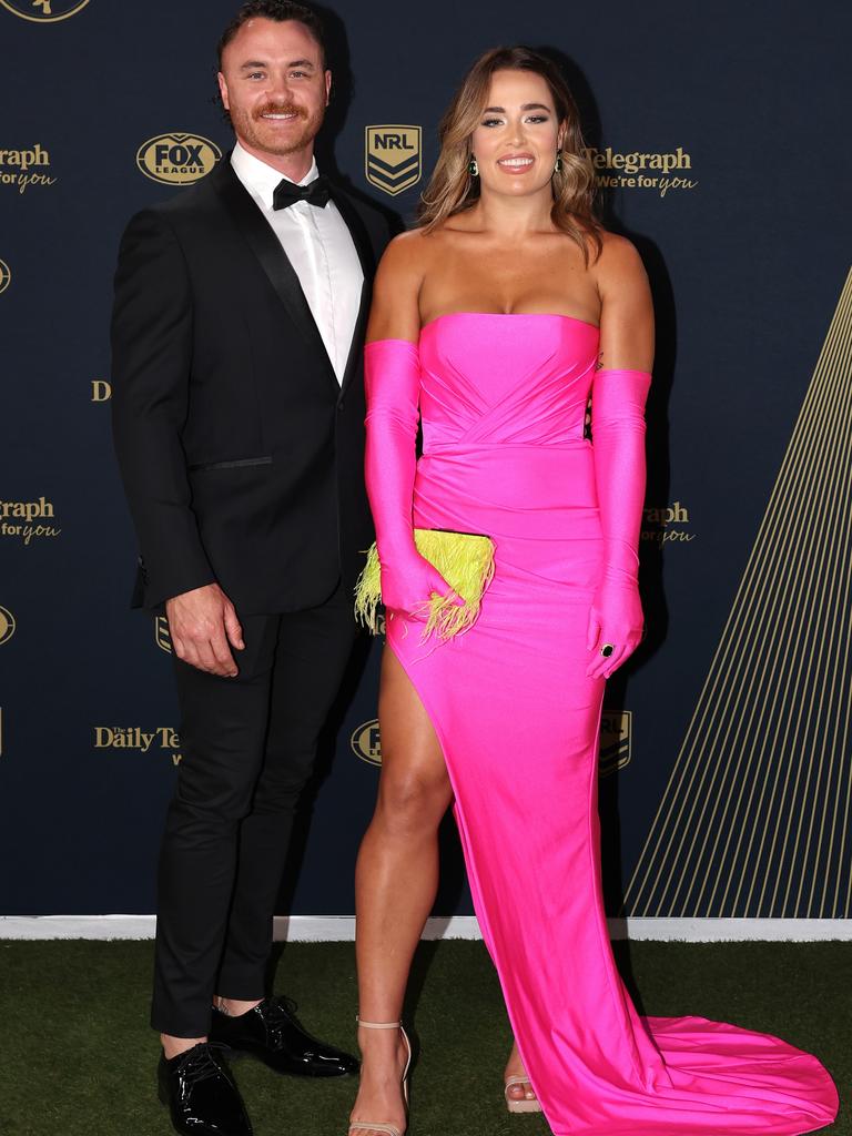 Isabelle Kelly of the Roosters and her husband Jake Callister. (Photo by Mark Kolbe/Getty Images)