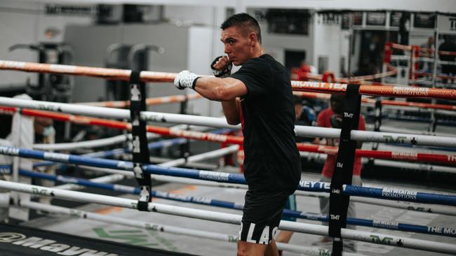 Tim Tszyu trains at the Mayweather Boxing Gym in Las Vegas. Picture: No Limit Boxing