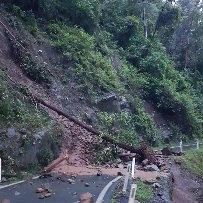 A landslip on Gold Coast Springbrook Road on Tuesday. Picture: Springbrook Mountain Community Association/Facebook