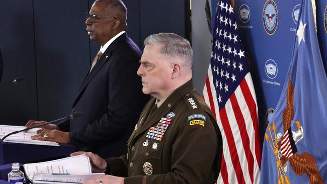 US Secretary of Defence Lloyd Austin,left, with Chairman of the Joint Chiefs of Staff Army Mark Milley. Picture: Getty Images/AFP.