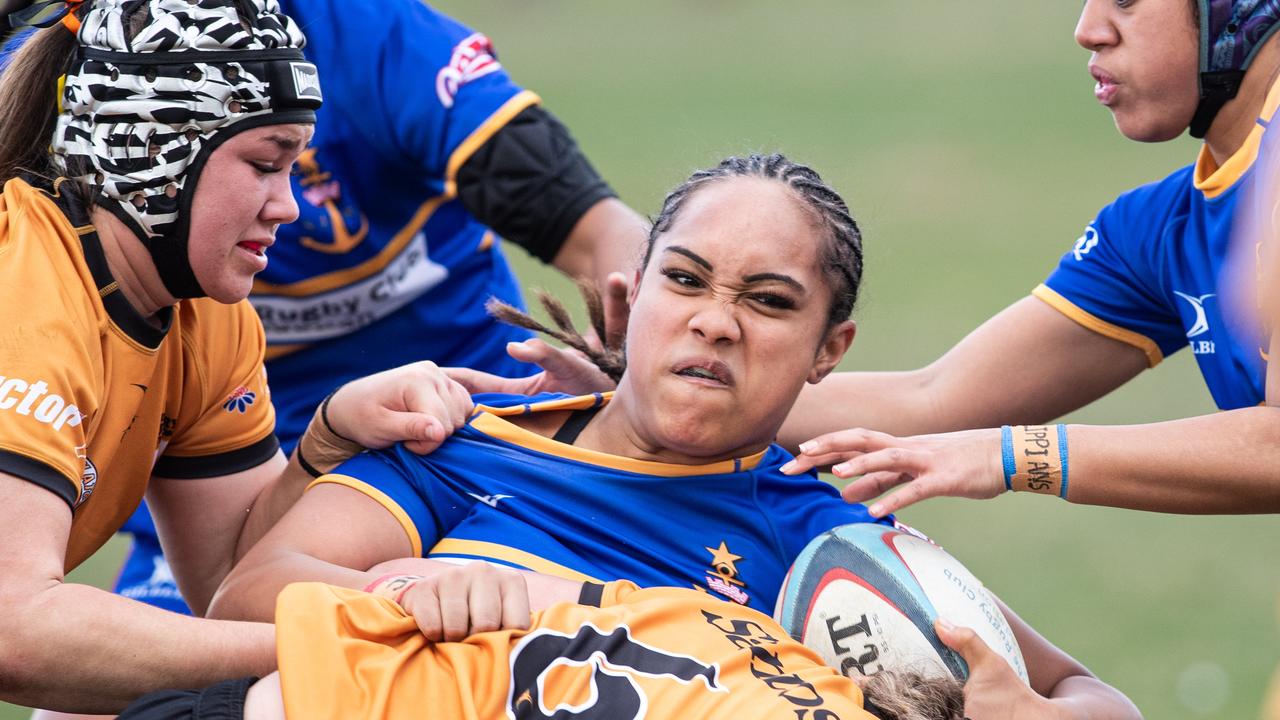 Sydney’s Salote Fiefia is tackled by Emily Marsh. Picture: Julian Andrews