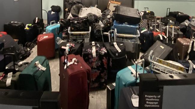 Lost bags at Heathrow Airport. Picture: Twitter / Aiden Ryan