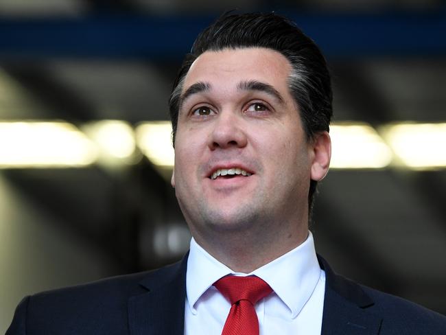 Assistant Treasurer and Minister for Housing Michael Sukkar addresses the media during a press conference at a Duralift business in Croydon South, Melbourne, July 8, 2019. (AAP Image/James Ross) NO ARCHIVING