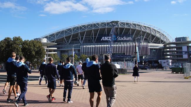 NSW Blues players check out ANZ Stadium earlier today. Photo: AAP