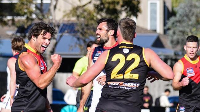 Nathan Freeman celebrates one of his two goals. Picture: Jake Marriner/Jam_Visuals