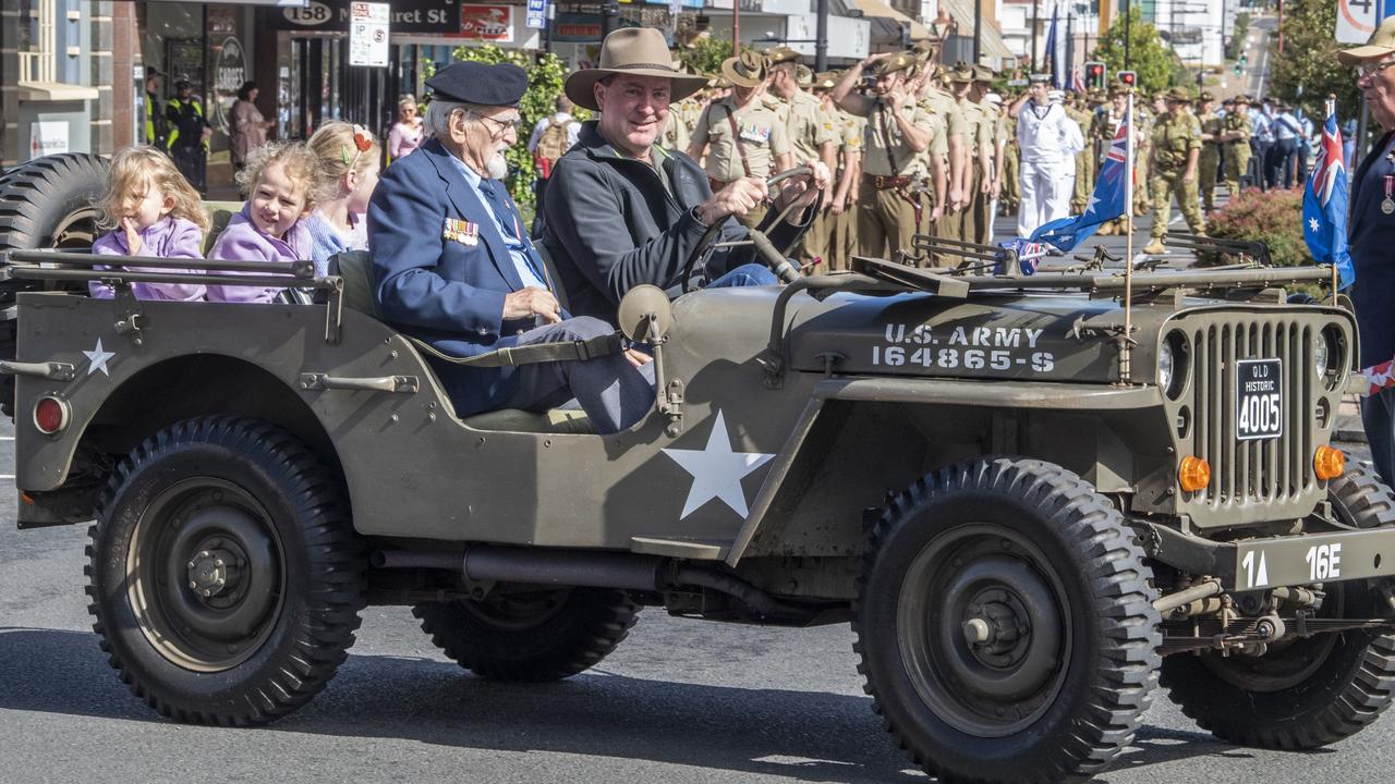 Bruce Locke. Assembly in Neil St for the mid morning parade on ANZAC DAY. Tuesday, April 25, 2023. Picture: Nev Madsen.