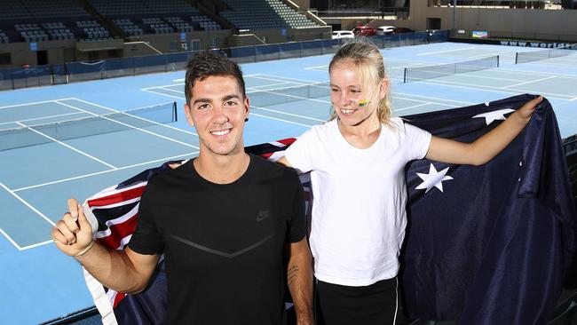 Thanasi Kokkinakis with Emily Briggs at Memorial Drive. Photo: Sarah Reed