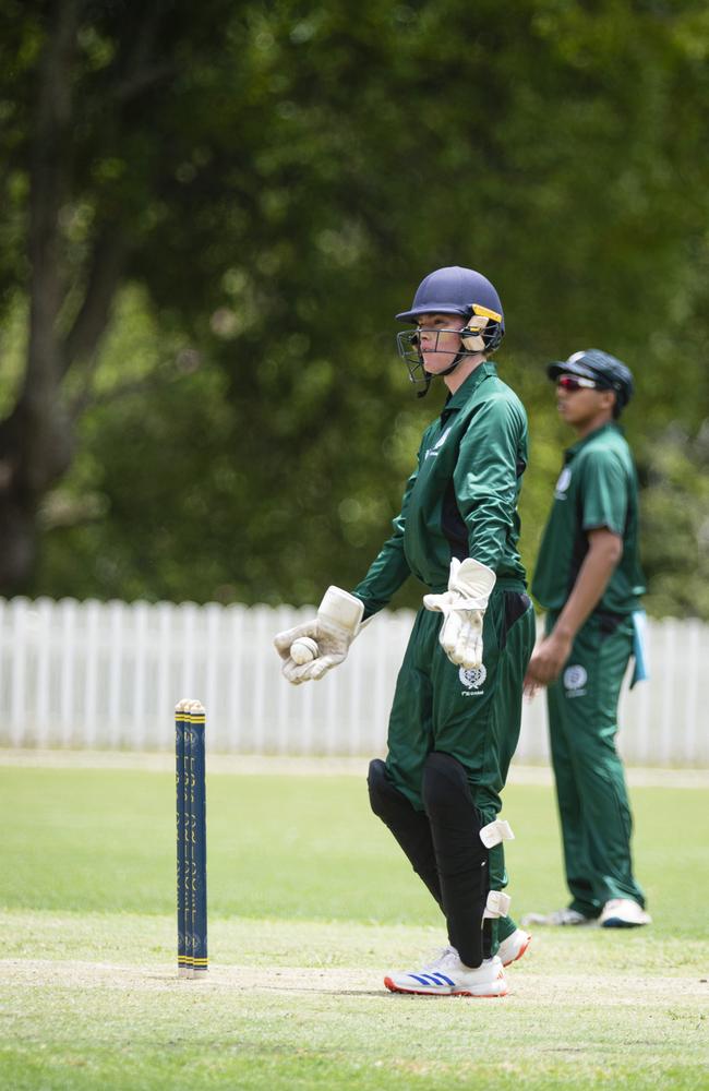 Brisbane Boys College (BBC) wicketkeeper Ryan Atley against Toowoomba Grammar School (TGS) in round 1 GPS Competition 1st cricket at Mills Oval, TGS, Saturday, February 1, 2025. Picture: Kevin Farmer