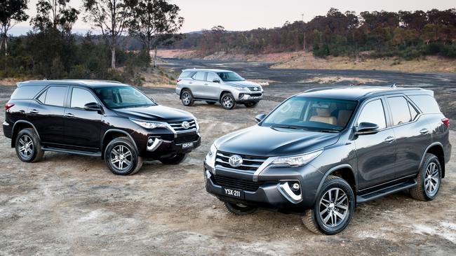 Fortuner range: GXL, left, GX, rear, and Crusade.