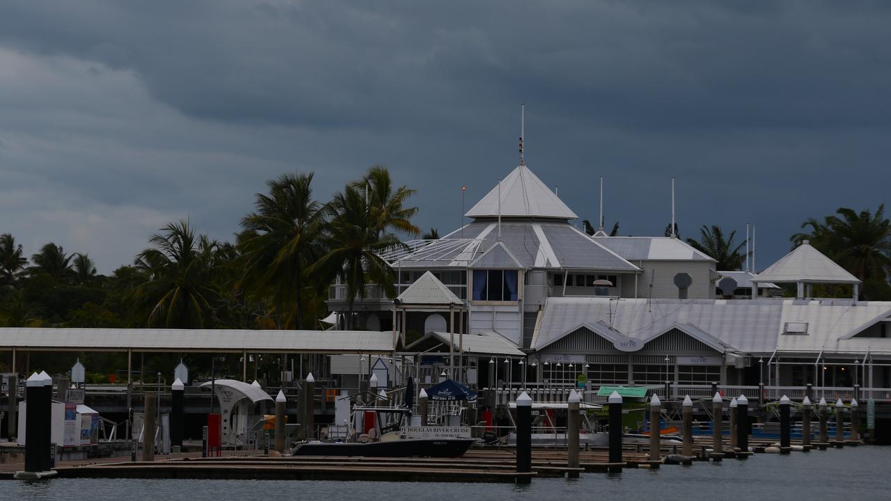 The marina is now displaying the red port alert beacon ahead of Cyclone Jasper's arrival. Picture: Peter Carruthers