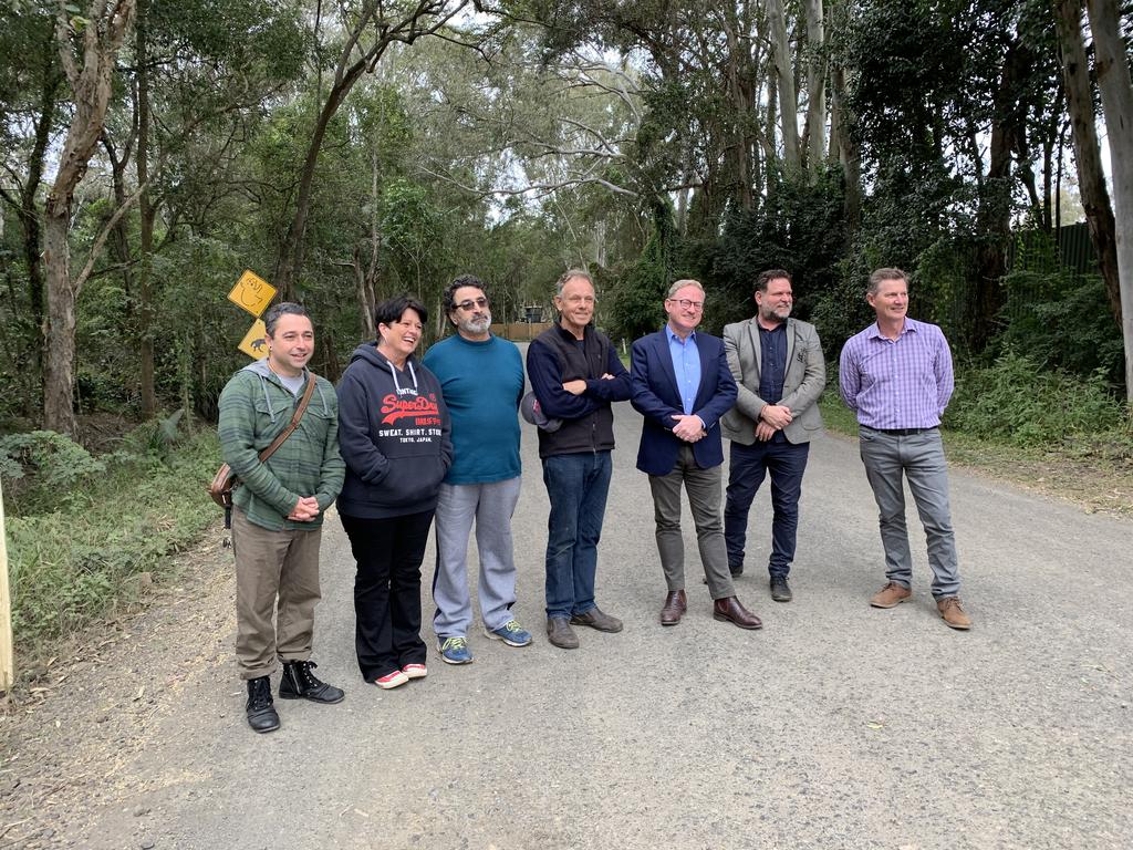 Ben Franklin MLC, Byron mayor Simon Richardson and Byron Shire Council's Director of Infrastructure Services, Phil Holloway with residents of Grays Lane in Tyagarah.