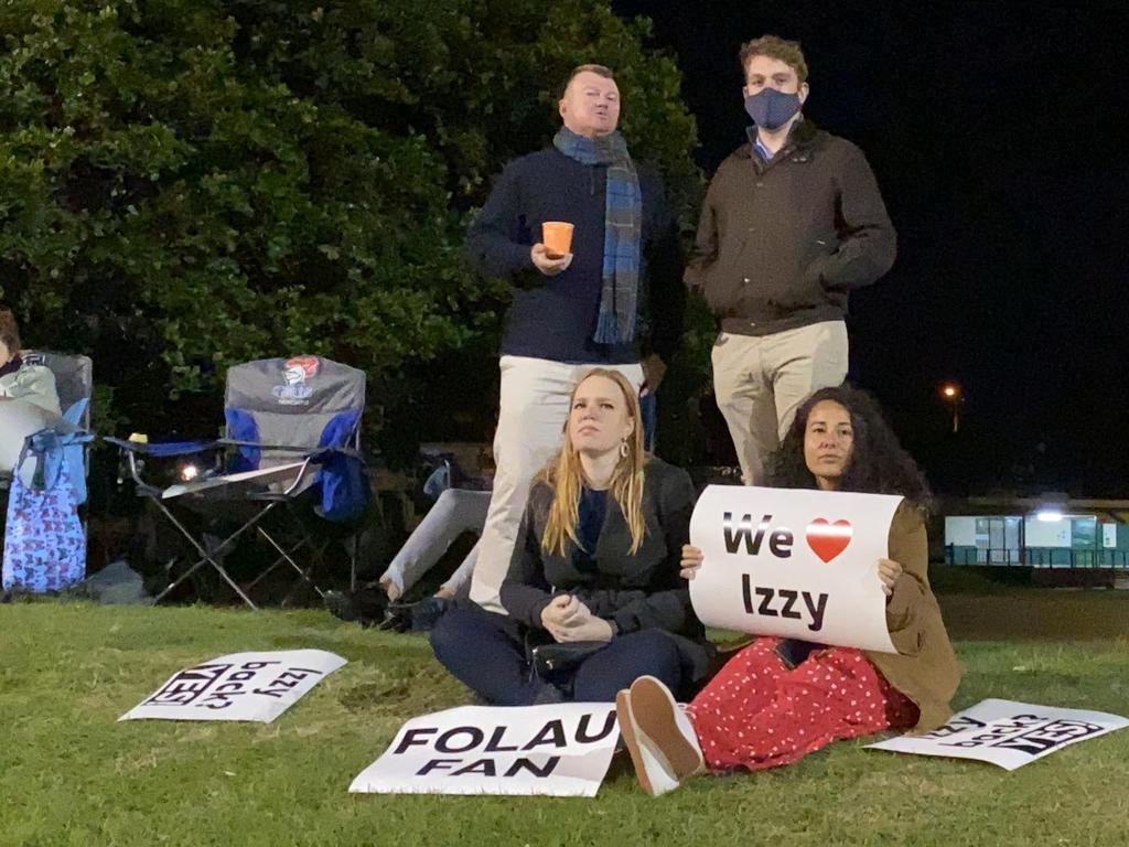 Israel Folau fans show their support at Owen Park.