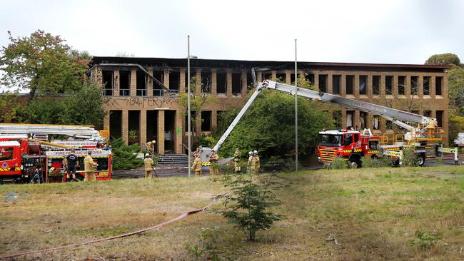 The abandoned former ARRB site on Burwood Highway in Vermont South was severely damaged by fire earlier this year. Picture: Mark Stewart