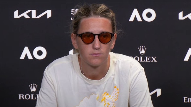 Victoria Azarenka in her post-match press conference on January 22. Picture: Australian Open YouTube