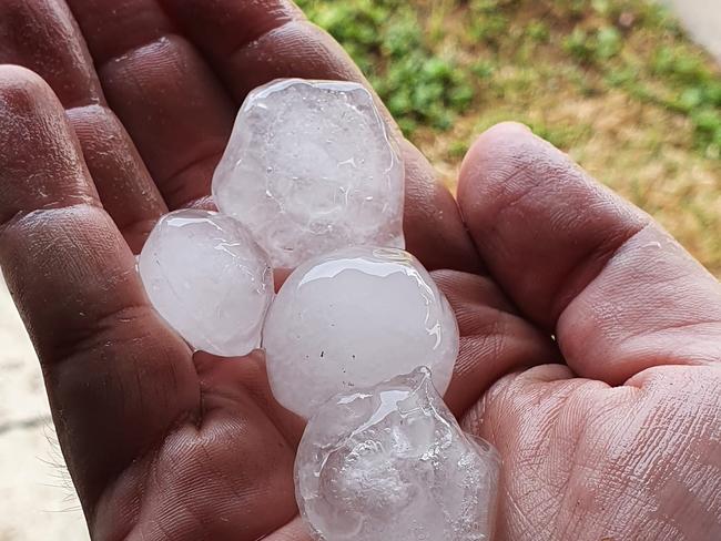 Kyle Pomeroy shared this photo of hailstones that fell along Edward Street in Mackay during the October 20 storm. Picture: Kyle Pomeroy.