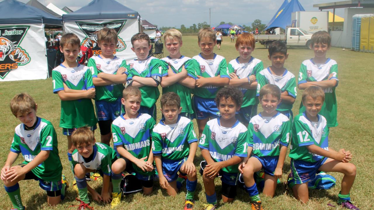 YOUNG GUNS: Dempsey Camm, Campbell Wilson, Keiran McGoldrick, Blake Hiscox, Ashton Sinnott, Jye Muller, Macauly Wake, Luke Handley, (back), Ben Nosworthy, Ethan Hoffmann, Ryan Bennett, Will Bernett, Malik Tabua, Sean Ryan and Zac Orenshaw (front) made up the Proserpine Brahmans under-11 team at this year's Paul Bowman Cup held over the weekend. Photo Rohan ONeil / Whitsunday Times